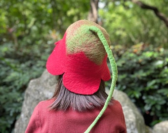 Red Flower Wool Felt Hat, Pink Flower Wool Felt Hat, Fairy  display picture 1