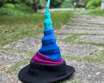 Wool Felted colorful Witch Hat: Costume Wizard Hat, Halloween Witchy Accessories for Ren Faire. Ready to Ship!!!!