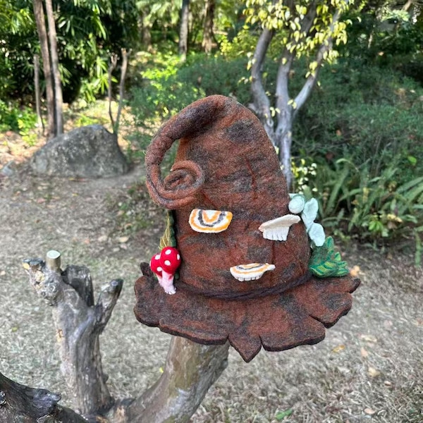 Sombrero de bruja marrón escarchado, sombrero caprichoso, gorra de disfraz de Halloween, atuendo de feria renacentista (22,5 a 23,5 pulgadas)