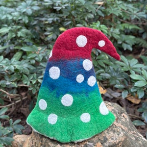 Rainbow Wool Witch Hat: Polka Dot Elf Costume, Festival Hat