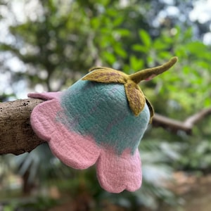 Pink Flower Wool Felt Hat: Handmade Sauna Hat, Ren Faire Costume
