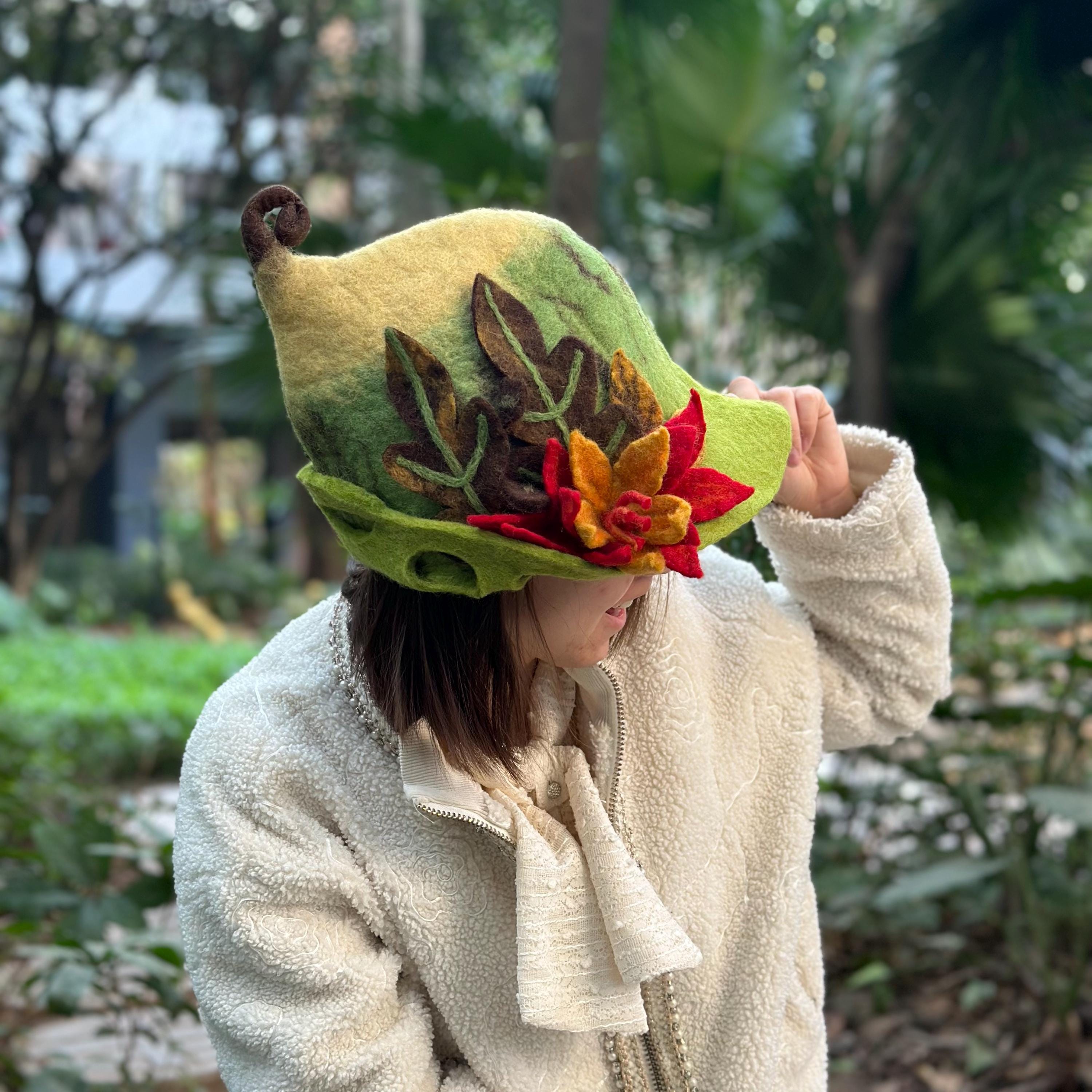 Green Wool Felted Forest Hat: Novelty Costume, Sauna, or Renaissance Faire