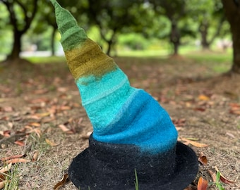 Felted Rainbow Witch Hat: Adjustable Costume, Ren Faire