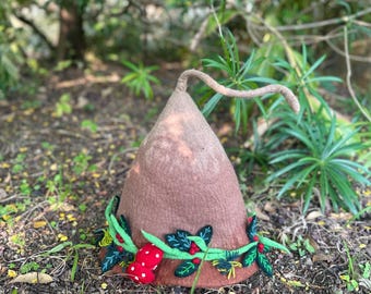 Brown Wool Felted Witch Hat, Witchy Accessories for Ren Faire, Costume Hat.