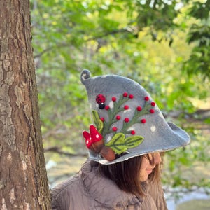 Felted Wool Forest Hat: Gray Mushroom Fairy Costume