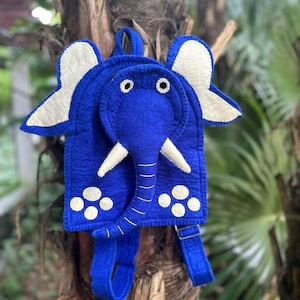 Sac à dos en feutre de laine, sac à dos éléphant, sac à dos pour fille, cartable de rentrée, cartable pour enfants, sac animal bleu, sac à dos fée, sac de fantaisie.