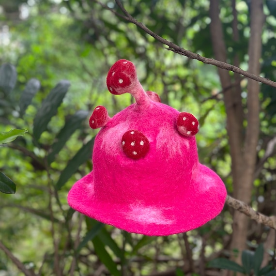 Handmade felt mushroom hat Amanita Toadstool Mushroom Hat, Fly Agaric Polka Dot Felted  main image 4