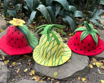 Fruit Wool Felt Hat, Strawberry Hat, Pineapple Hat, Watermelon Hat, Handmade Hat, Cartoon Hat, Party Hat, Fairy Hat, Funny Hat, Sauna Hat