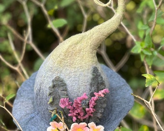 Wool Felted Witch Hat: Spring Flower Renaissance Costume