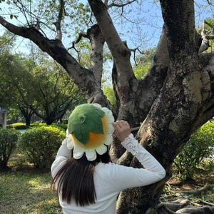 White Yellow Flower Hat, Suana Cap, Floral Costume, Green Leaf Detail, Ren Faire Clothing, Wool Felted Hat. image 7