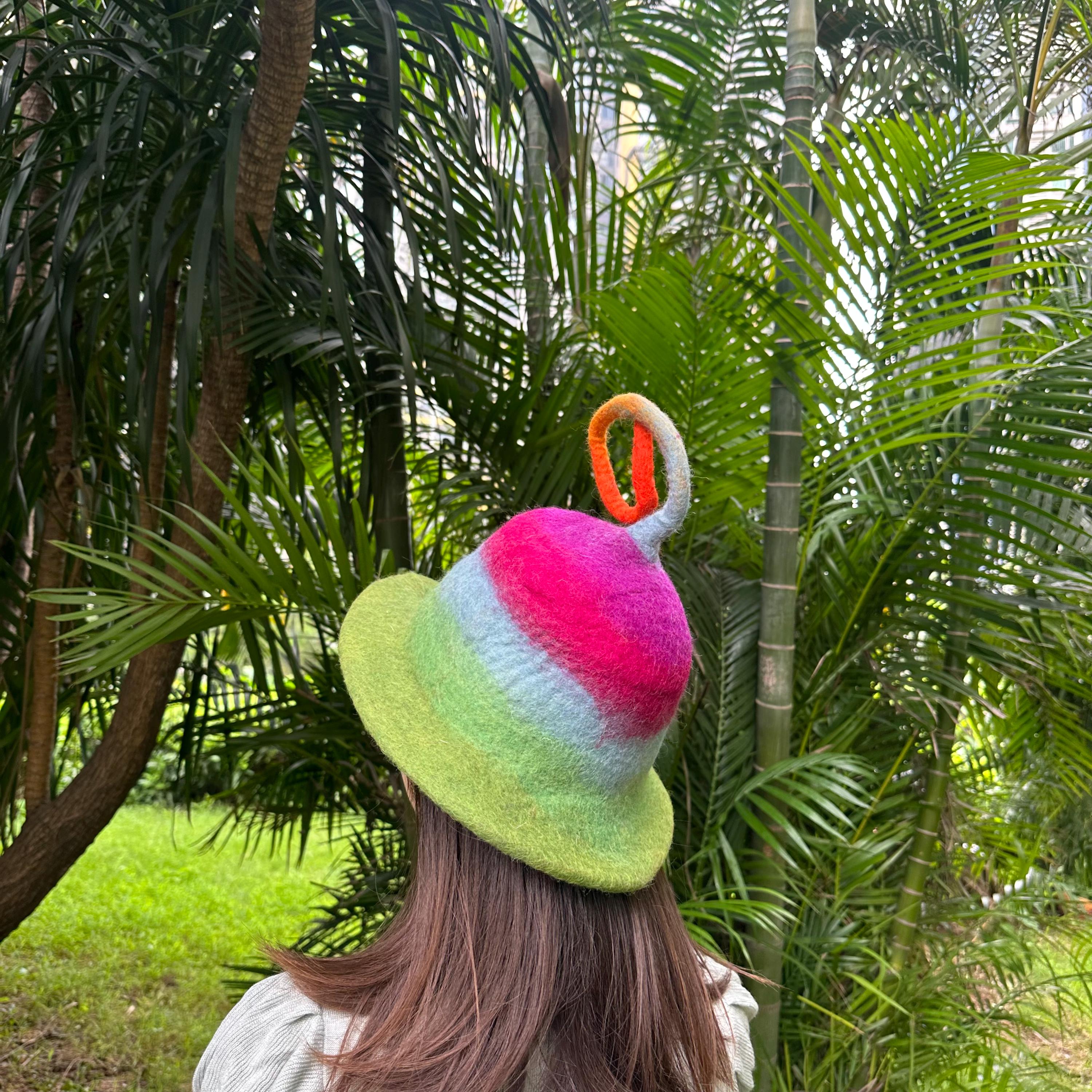Tie Dye Felted Bucket Hat: Rainbow Wool, Sauna & Costume  display picture 1