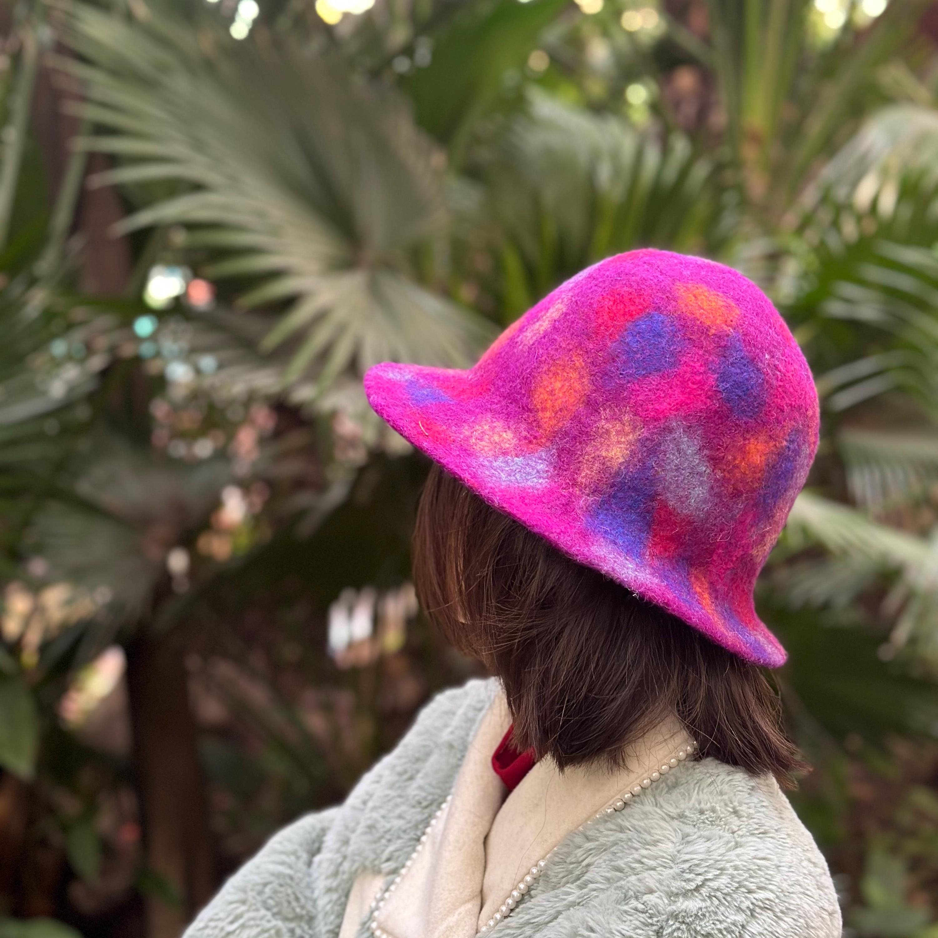 Handmade Feltrd Wool Colorful Tie-Dye Bucket Hat, Beautifully Made Tie Dye Felted Bucket Hat: Rainbow Costume, Sauna & Ren  main image 3