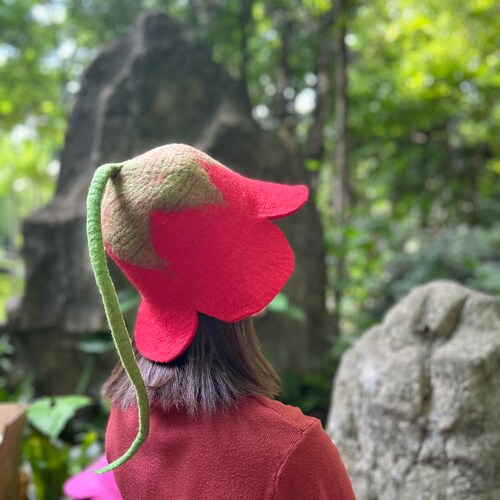 ?% wool felt hat Elegant Red Floral Women\'s Hat YOLAI Womens 1920S Vintage Wool Fel? Cloche Bucket Bowler  main image 4