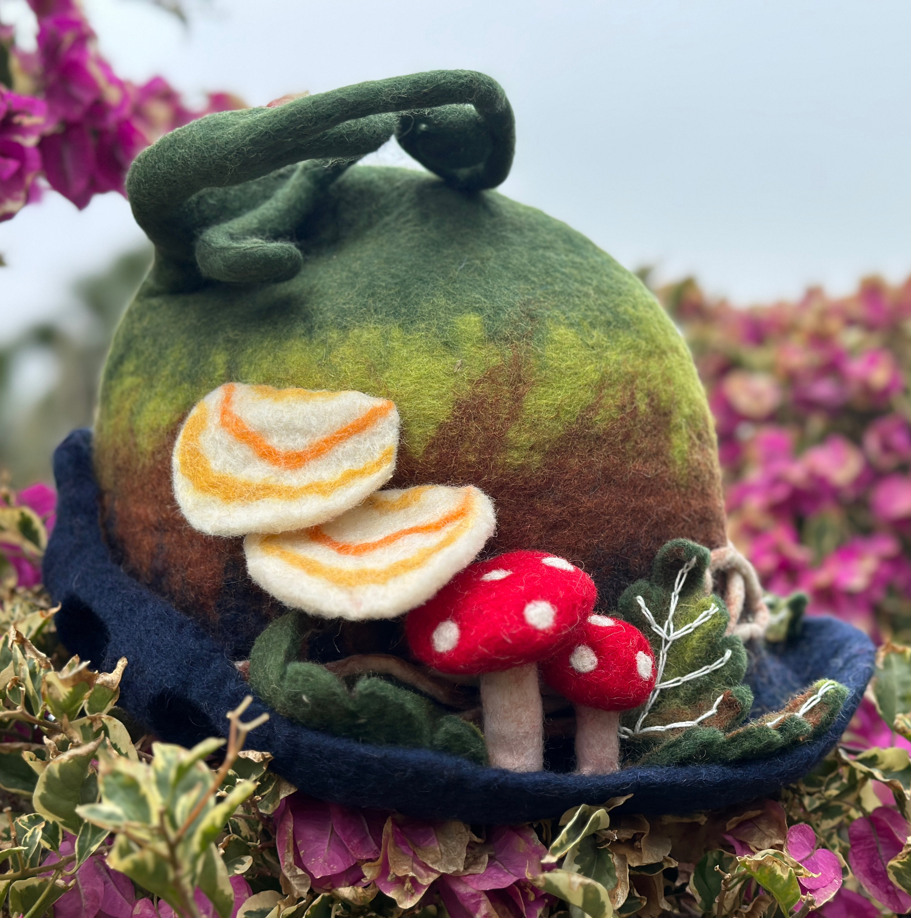 6935 Mushroom Beret With Little Mushroom Cosplay Handmade Wool Felt Vintage Felted Wool Mushroom Hat: Spring Forest Costume, Sauna Hat  main image 4