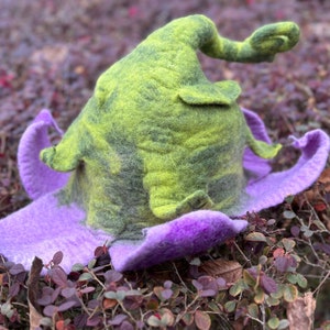 Felted Wool Flower Hat: Purple Green Pixie Costume