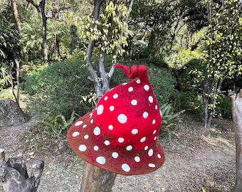 Red Mushroom Hat, Suana Cap, Wool Felted Custome Cap, Renaissance Faire Outfit (22.5inches--23.5inches) Ready To Ship!!!