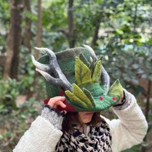 Green Wool Felted Forest Hat: Novelty Costume, Cosplay clothing, Ready To Ship! image 2