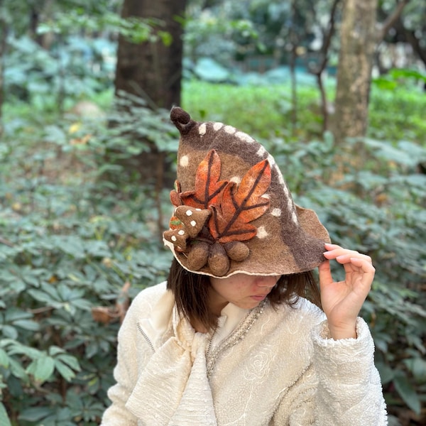 Autumn Wool Felted Hat: Forest Costume, Sauna Accessory,
