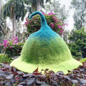 Wool Felted Fairy Hat: Green Elf Costume, Novelty Sauna Hat