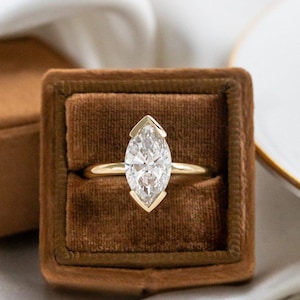 2.0CT Marquise cut moissanite engagement ring, 14K Solid gold half bezel set marquise cut anniversary gift for woman Marquise solitaire ring