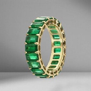Alliance éternité complète 5 mm Alliance émeraude Bague en or 14 carats Alliance éternité émeraude Bague promesse en argent pour femme Alliance avec pierre de naissance pour femme.