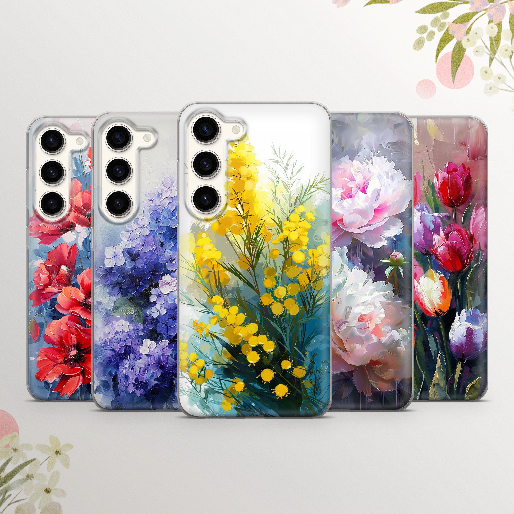 Flowers Phone Case Mimosa  Cover for Samsung Galaxy S25Edge, S24, S23, A15, A14, A54, A53, iPhone 15, 14, 13, Google Pixel 9 Pro XL, 8a, 7a