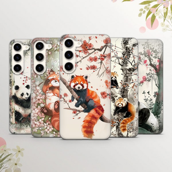 Coque en bambou avec panda roux pour Samsung Galaxy S24Ultra, S23, S22, A15, A14, A54, A53, iPhone 15, 14, 13, Google Pixel 8A