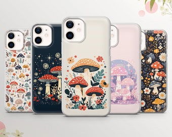 Mushroom Phone Case Flowers Cover for iPhone 15Pro, 14, 13, 12, 11, Samsung S25Ultra, S24, S23, A55, A54, A16, A35 Pixel 8 Pro XL, 9a, 7 Pro