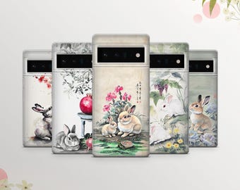 Bunny Floral Phone Case, Rabbit Art Cover