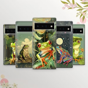 Frog Phone Case Flowers Cover for Google Pixel 9, 8Pro, 9Pro, 7A, 6A, Samsung S25, S24, S23, A15, A54, iPhone 16 Plus, 15, 14, 13, 12 , 11.