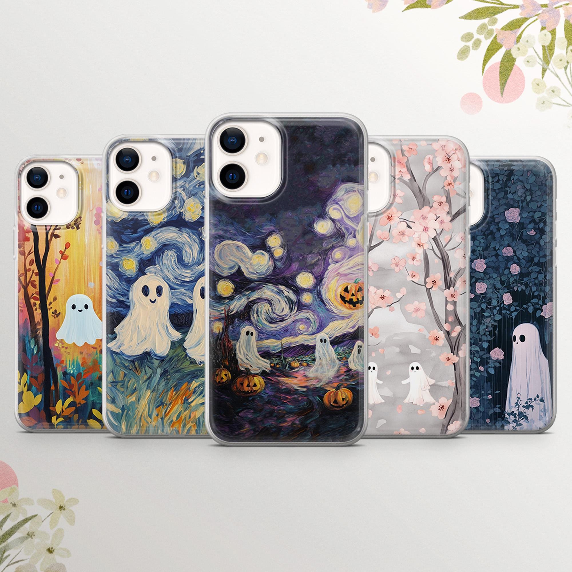 Ghost Phone Case Spooky Lonely Flower Cover for iPhone 17, 15Pro, 14, 13, 12. Samsung S25Ultra, S24, S23, A55, A54, A16, A35 Pixel 10, 8a, 6