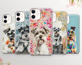 Schnauzer Phone Case Dog in flowers Cover for iPhone 17,16,15Pro, 14, 13, 12,Samsung S25Ultra, S24, S23, A54, A53, A16, A14 Pixel 10, 9,8a,7