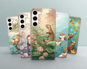 River Otter Art Phone Case Beaver Illustration Cover for Samsung Galaxy S25Ultra, S24, S23, A16, A36, A56, A55, iPhone 17,16,15,14Pixel 10,9