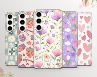 Cute Flowers Phone Case Strawberry Cover for Samsung Galaxy S25Edge, S24, S23, A15, A14, A54, A53, iPhone16, 15, 14, 13,12. Google Pixel 8A