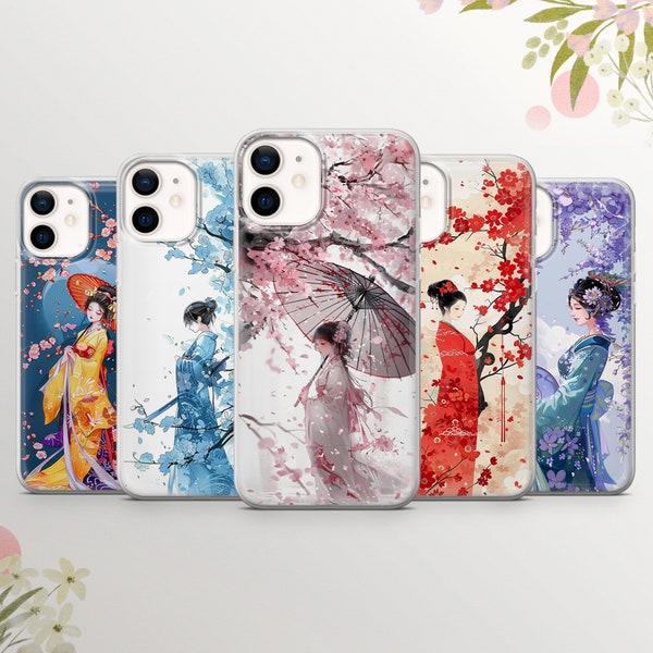 Japanese style Phone Case Geisha Cover for iPhone 15Pro, 14, 13, 12, 11, Samsung S24Ultra, S23, S22, A54, A53, A15, A14 Pixel 8a, 7a, 6