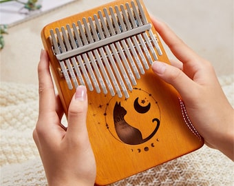 17 Keys Cute Cat Kalimba Thumb Piano, Solid Wood Thumb Piano, Wood String Instrument, Kalimba Thumb Piano For Beginners,Portable Thumb Piano