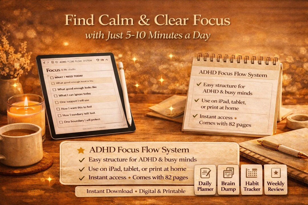 ADHD Focus Flow System – 82 Page Printable Planner for Calm Focus ...