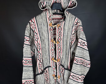 Sudadera con capucha estilo Baja Mexicana vintage: chaqueta estilo jersey estilo boho étnico con botones de madera