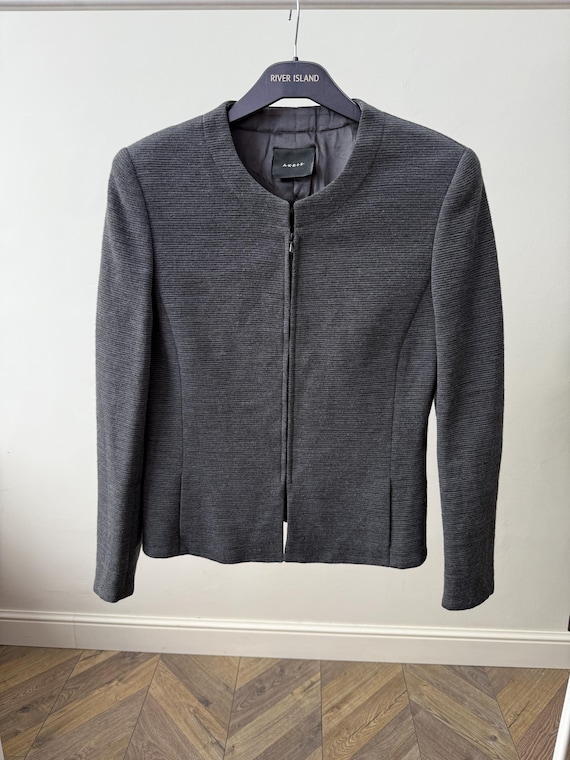 Akris, Vintage Akris Grey Virgin Wool Jacket Women’s Zip Front Blazer Made in Italy