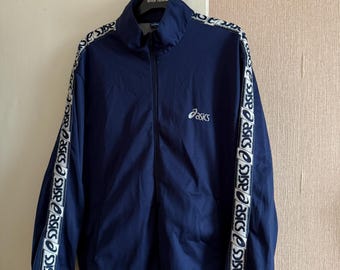 Vintage 90s Asics Piping Stripe Half Zip Navy Blue Pullover
