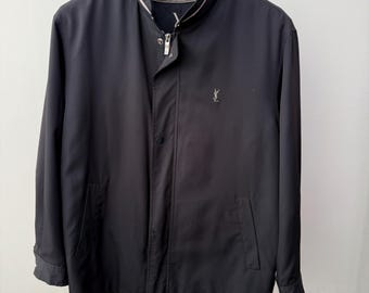 Vintage Yves Saint Laurent YSL Black Jacket Fleece Lined Zip Button Coat
