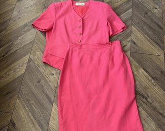 Vintage Electre Paris Women’s Two-Piece Suit Pink Skirt Set 80s 90s