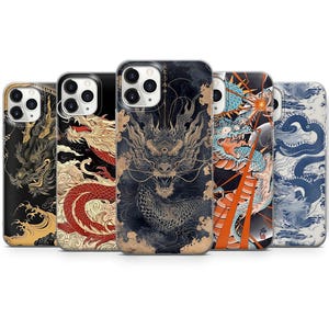 Custodia per telefono DRAGO GIAPPONESE in stile giapponese per iPhone 16 15, 14, 13, 12, 11, XR, 7, 8, Samsung S23, S22, S21FE A53 A14 A13, Pixel 8, 7