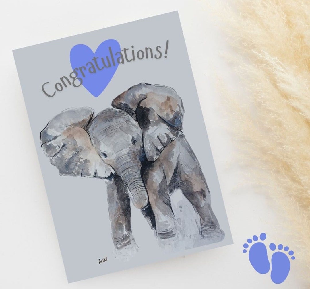 Watercolour Baby Elephant Printable Greeting Card-boy - Etsy