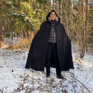 Black Flece Cloak - Gothic/Fantasy Hooded Cape - Cosplay, Halloween, Renaissance Fair