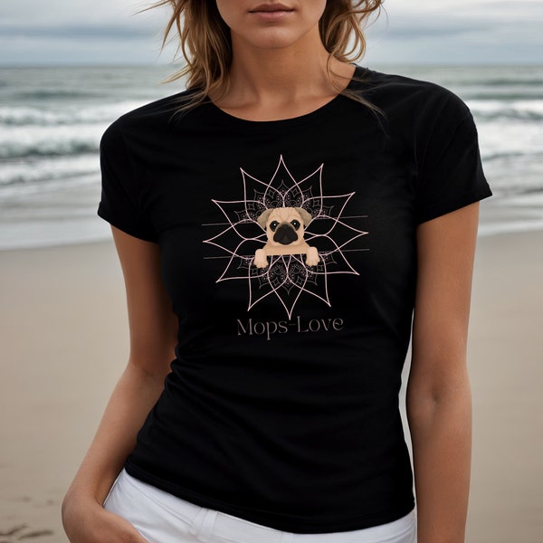 Damenshirt, T-Shirt, Shirt, Mops, Mandala, Mops-Love, Hund, Statement-Shirt, T-Shirt Mops, Mops Shirt, T-Shirt Mandala