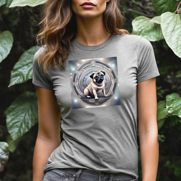 Damenshirt, T-Shirt, Shirt, Mops, Mandala, 3D, Hund, T-Shirt Mops, T-Shirt Hund, Mops Shirt