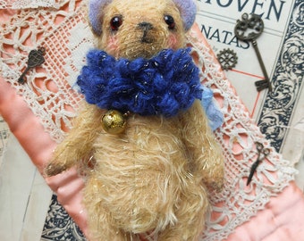 Mika ~ OOAK Goldener Mohair Künstler Teddy Bär, Handgemachte Künstler Puppe, Kawaii Sammler Plüsch Bär, Handgemachtes Geschenk Teddy Bär, Vintage Dekor