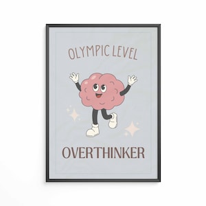 Overthinker Retro Funny Wall Art Afdrukbare – Instant Print Digitale Download Citaat Poster Vintage Decor Kantoor Badkamer Kaarten Keuken Toilet