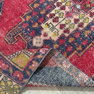 Handmade 3x8 Wool Turkish Runner Rug: Red Blue Green 2.7x8.3 Ft Vintage Oushak